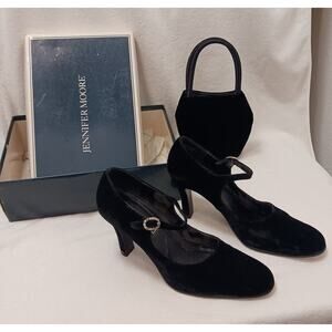 Black Velvet Pumps Sz 9 M Rhinestones w Handbag SET Holiday PARTY FORMAL w Flaws
